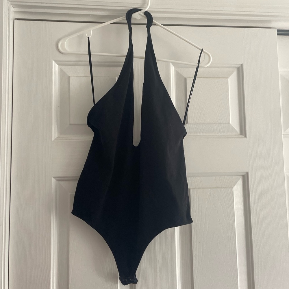 Express Black V-Cut Body Suit with Buttons